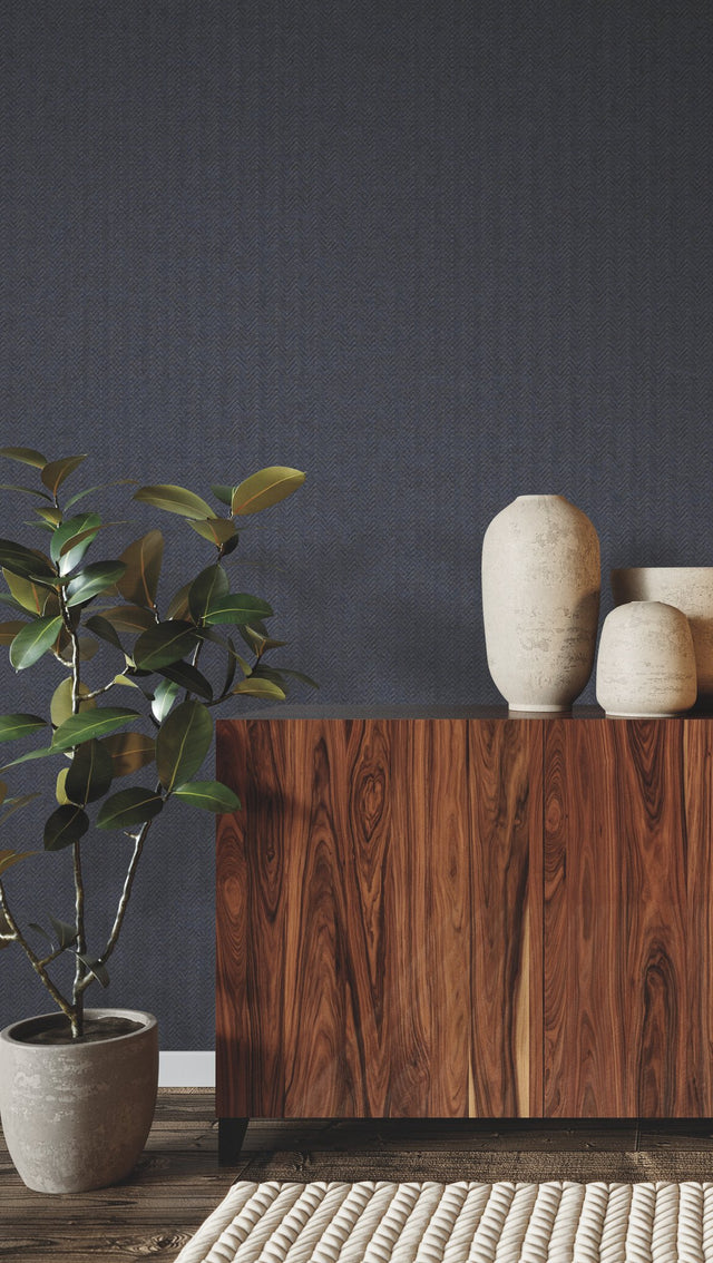 Savile Navy Textured Wallpaper with Herringbone Motif - York HA3654R