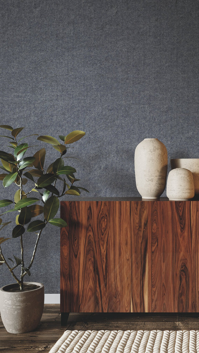 Savile Danube Blue Textured Acoustical Wallpaper with Herringbone Weave - York HA3659R
