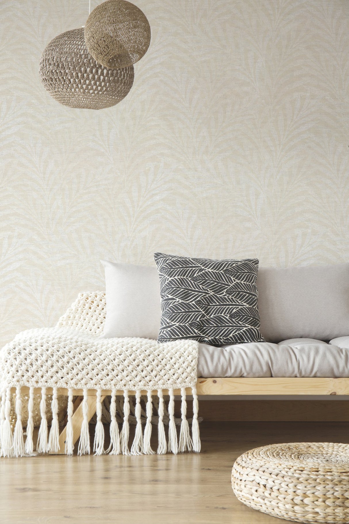 Tea Leaves Stripe Neutral Wallpaper
