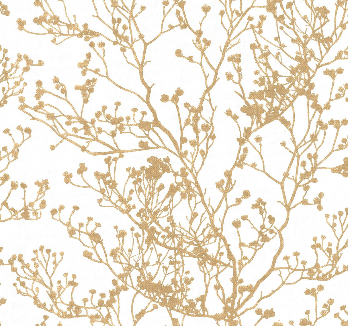 Budding Branch Silhouette White & Gold Wallpaper