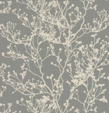 Budding Branch Silhouette Brown Wallpaper with Botanical Paper Weave Grasscloth Style - York HC7518