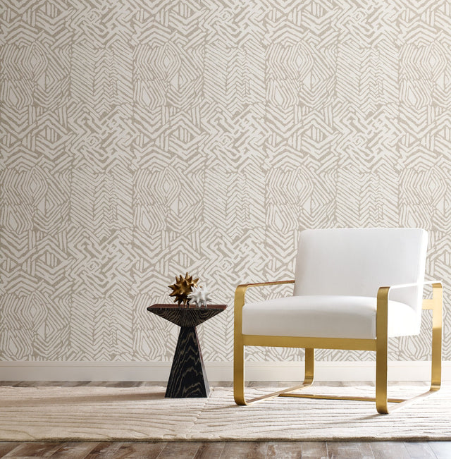 Tribal Print Tan Cork Wallpaper with Bohemian Tribal Motif - York HC7548