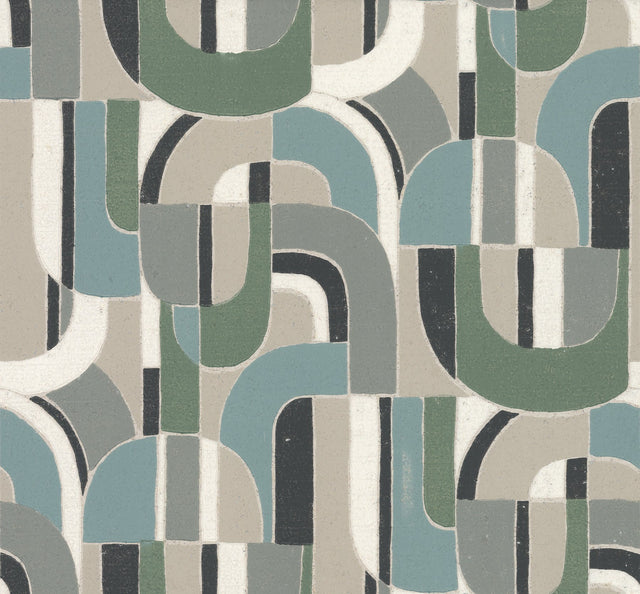 Sculptural Garden Dark Blue & Green Cork Wallpaper with Abstract Geometric Motif - York HC7599