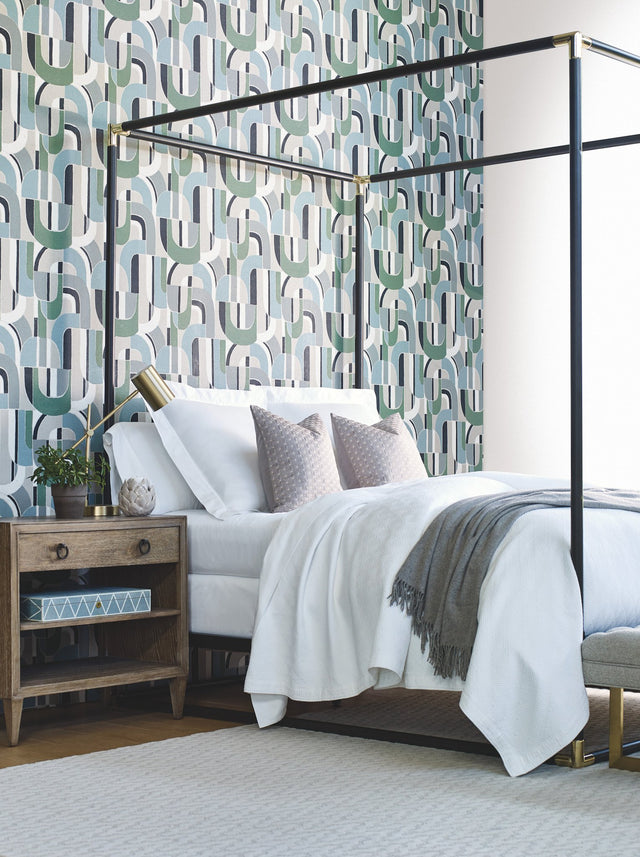 Sculptural Garden Dark Blue & Green Cork Wallpaper with Abstract Geometric Motif - York HC7599
