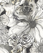 Ink Rose Onyx peel and stick floral wallpaper in black and white sketch style