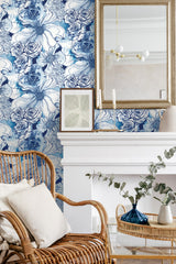Ink Rose Celtic Blue by Harry & Grace Peel and Stick Floral Peel & Stick Wallpaper – Harry & Grace HG10102 -Sample