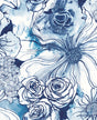 Ink Rose floral wallpaper in Celtic blue with watercolor-style roses and blooms