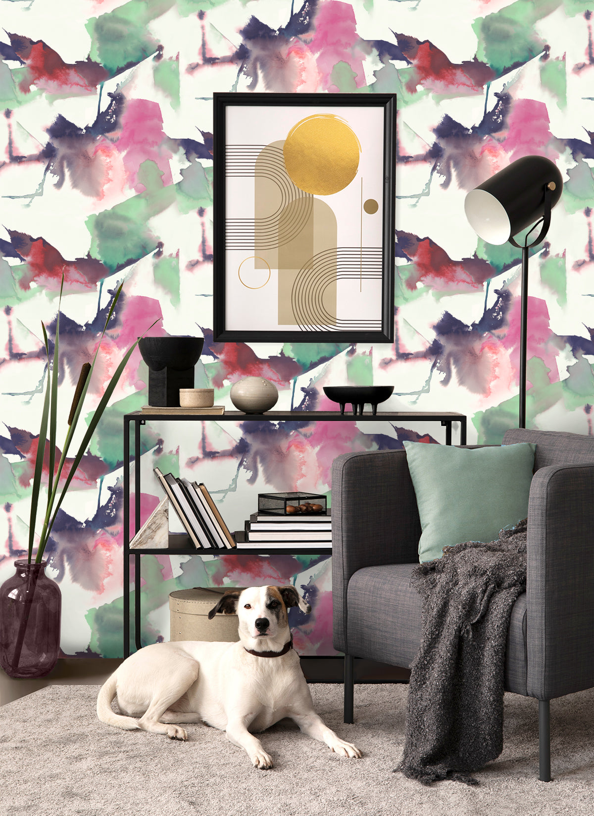 Watercolor Block Fuchsia & Mint Green by Harry & Grace Peel and Stick Abstract Wallpaper – Harry & Grace HG10204
