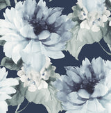 Watercolor Floral Navy Blue & Slate Green by Harry & Grace Peel and Stick Watercolor Floral Wallpaper – Harry & Grace HG10302-Sample