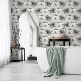 Watercolor Floral Ash & Metallic Silver by Harry & Grace Peel and Stick Floral Peel & Stick Wallpaper – Harry & Grace HG10308 -Sample