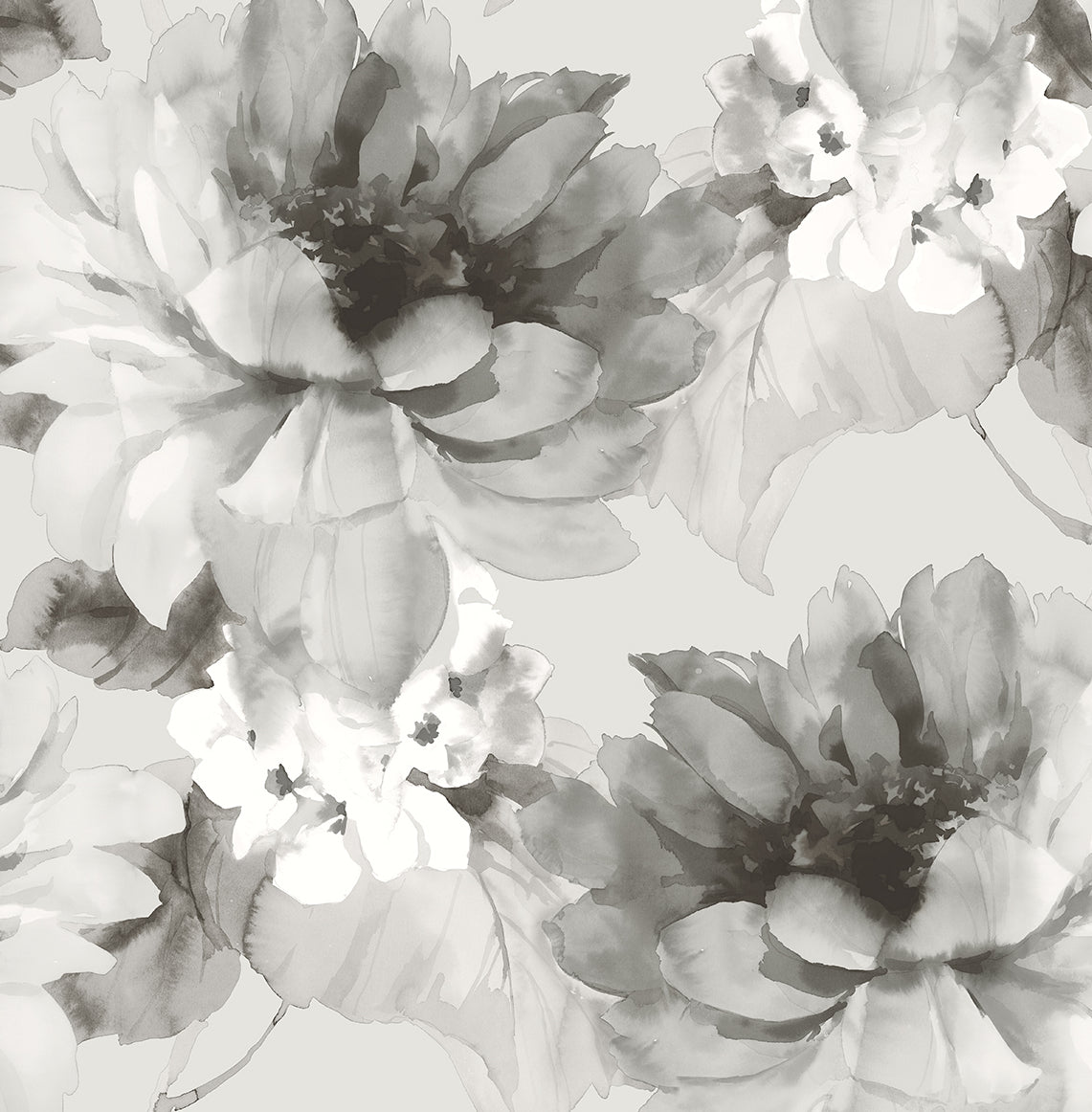 Watercolor Floral Ash & Metallic Silver by Harry & Grace Peel and Stick Floral Peel & Stick Wallpaper – Harry & Grace HG10308 -Sample