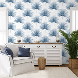 Pacific Palm Coastal Blue by Harry & Grace Peel and Stick Peel & Stick Vinyl Wallpaper – Harry & Grace HG10402