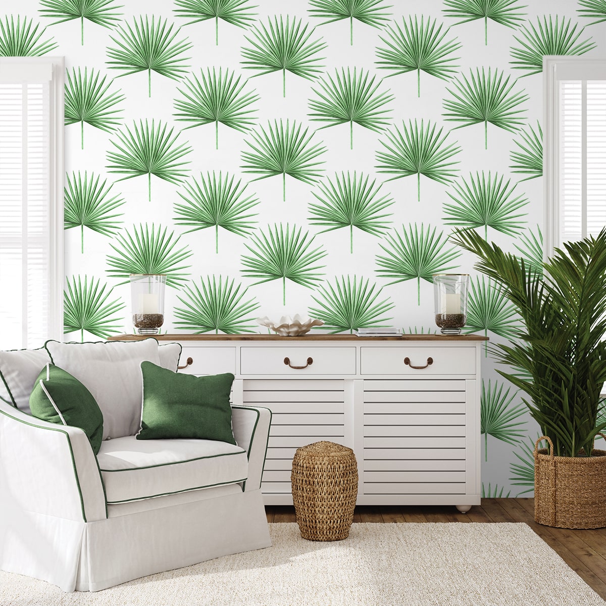 Pacific Palm Green and White by Harry & Grace Peel and Stick Botanical Palm Peel & Stick Wallpaper – Harry & Grace HG10414