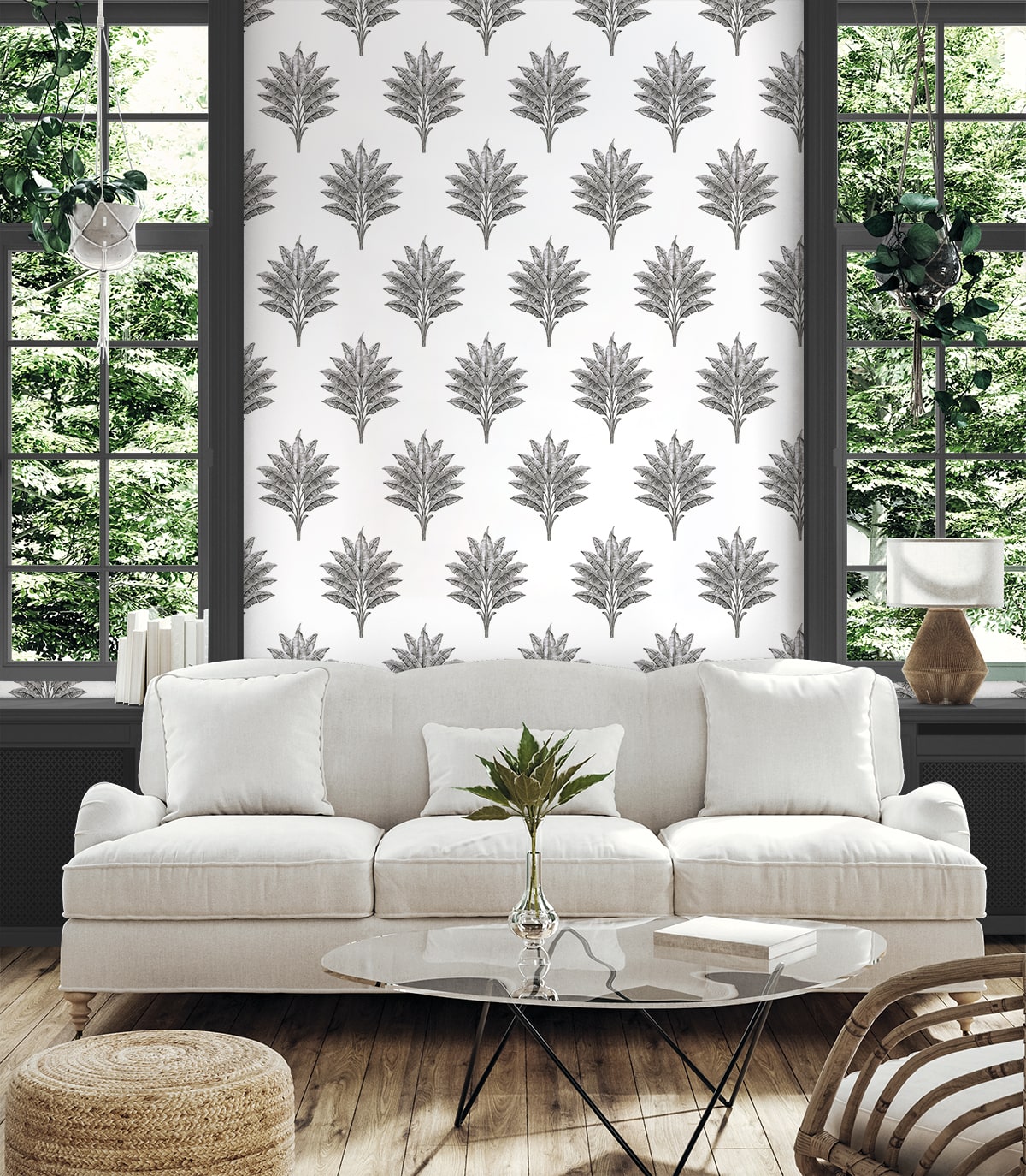 Sea Breeze Palm Charcoal by Harry & Grace Peel and Stick Peel & Stick Wallpaper  Harry & Grace HG10600