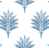 Sea Breeze Palm coastal blue peel and stick wallpaper with palm frond motifs