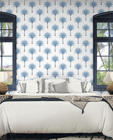 Montgomery Palm Blue Lake by Harry & Grace Peel and Stick Coastal Botanical Wallpaper – Harry & Grace HG10702