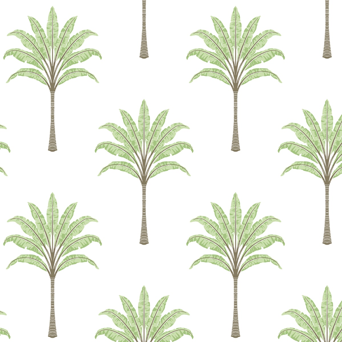 Montgomery Palm peel and stick wallpaper in Green Tea with repeating palm trees on a light ground