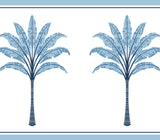 Montgomery Palm Border in Blue Lake with repeating palm tree motif and coordinating blue stripes