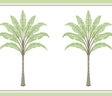 Montgomery Palm peel and stick border wallpaper in Green Tea featuring repeating palm trees with green fronds and striped trunks.