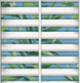 Blue and green tropical leaf shutter motif peel and stick wallpaper pattern