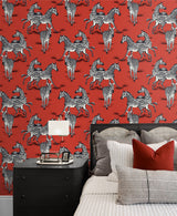 Playful Zebras Red by Harry & Grace Peel and Stick Zebra Print Wallpaper – Harry & Grace HG11101
