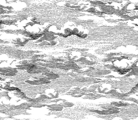 Clouds black peel and stick wallpaper with illustrated cloud pattern