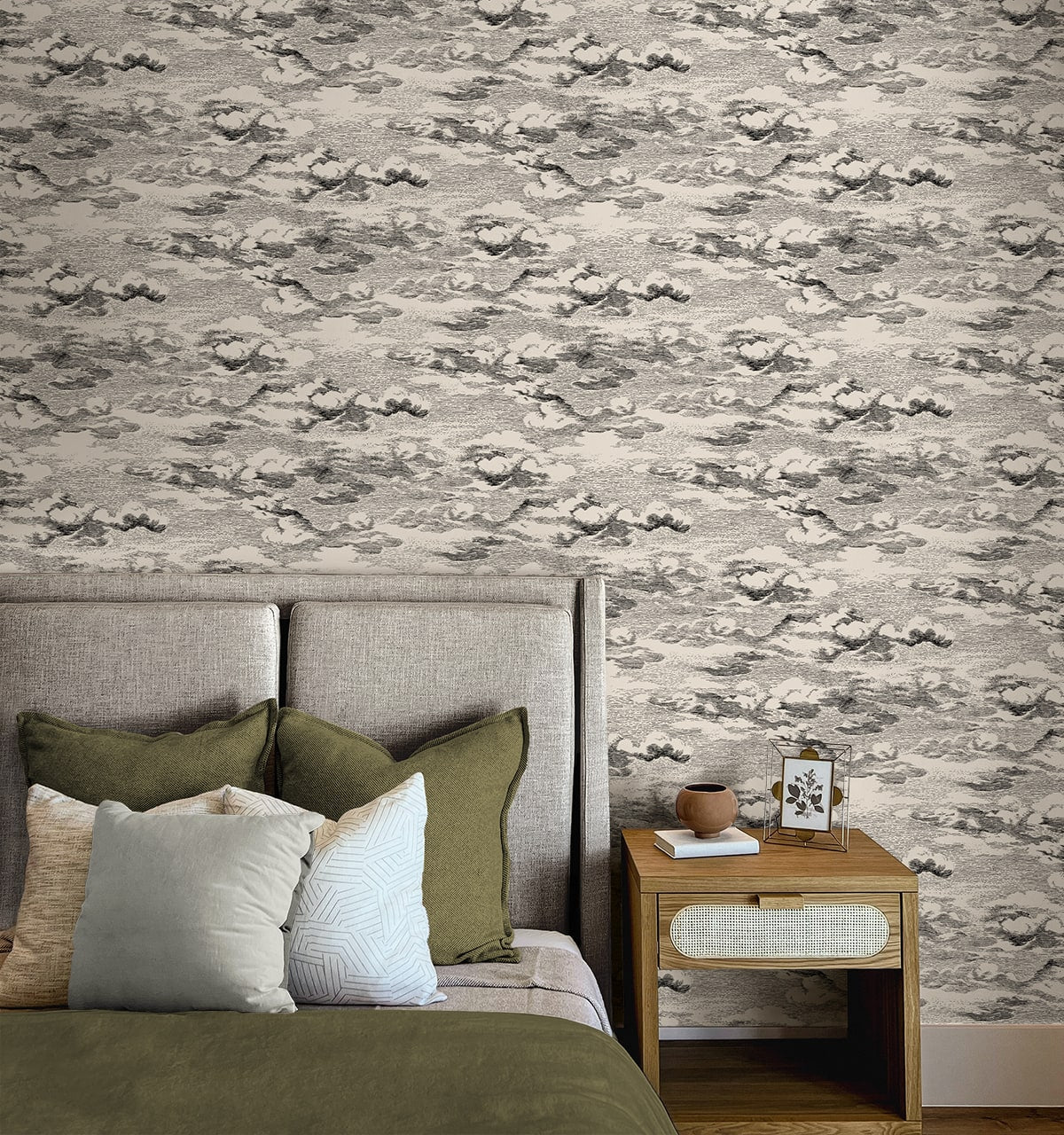 Clouds Beige & Black by Harry & Grace Peel & Stick Semi-Gloss Vinyl Cloud Wallpaper – Harry & Grace HG11210 -Sample