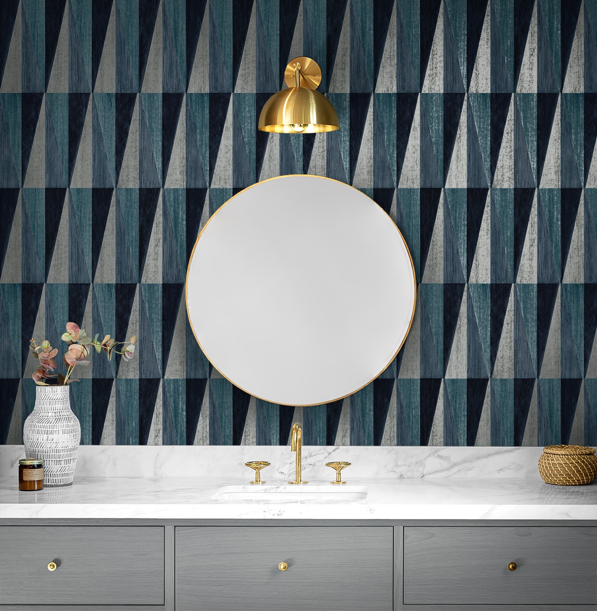 Pieced Diamonds Denim Blue by Harry & Grace Peel and Stick Geometric Wallpaper – Harry & Grace HG11502