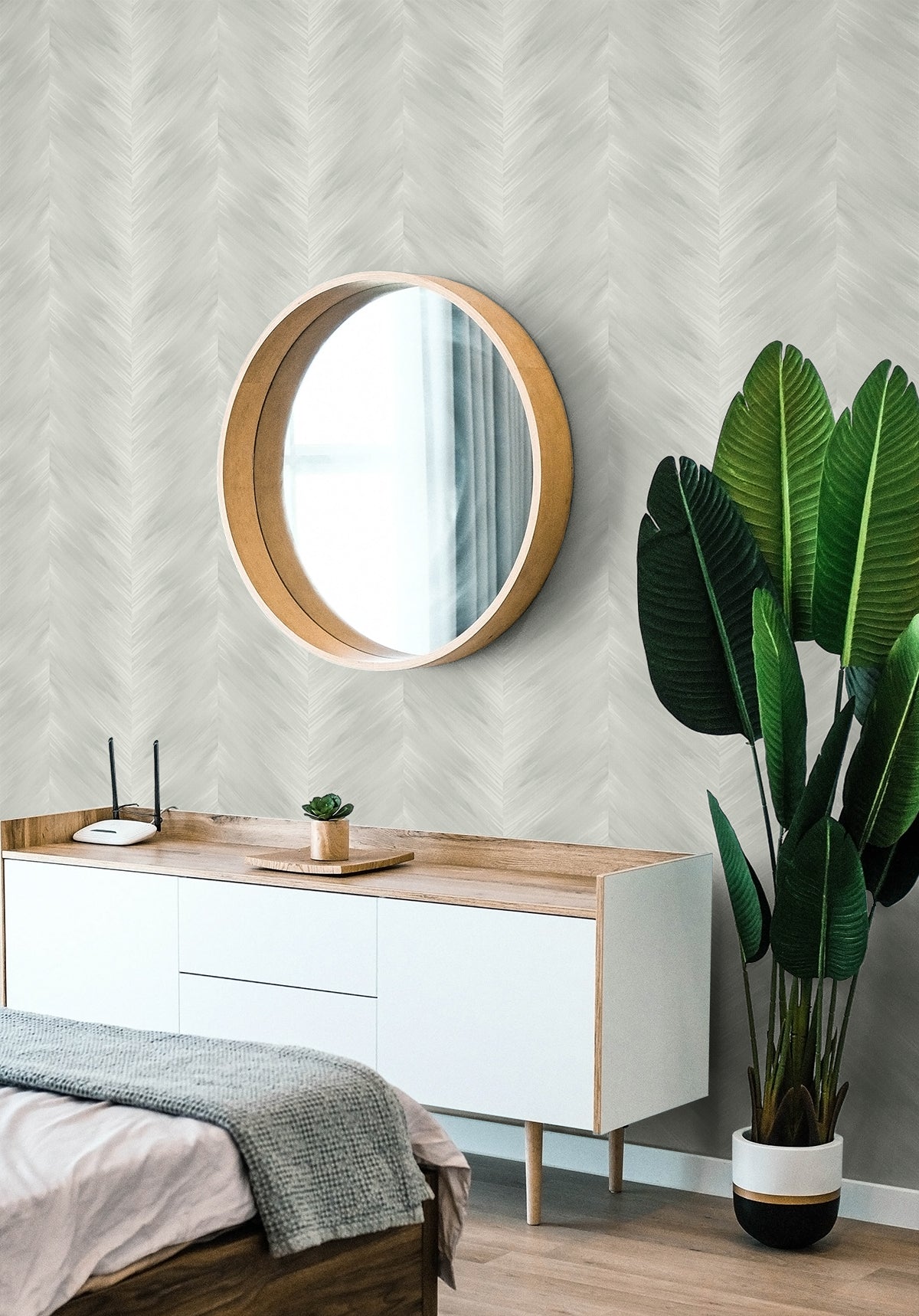 Washed Chevron Daydream Grey by Harry & Grace Peel and Stick Chevron Wallpaper – Harry & Grace HG11708
