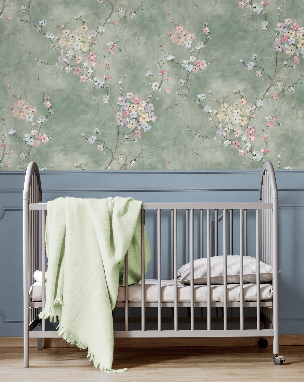 Floral Blossom Green Smoke by Harry & Grace Peel and Stick Satin Floral Wallpaper – Harry & Grace HG11804 -Sample