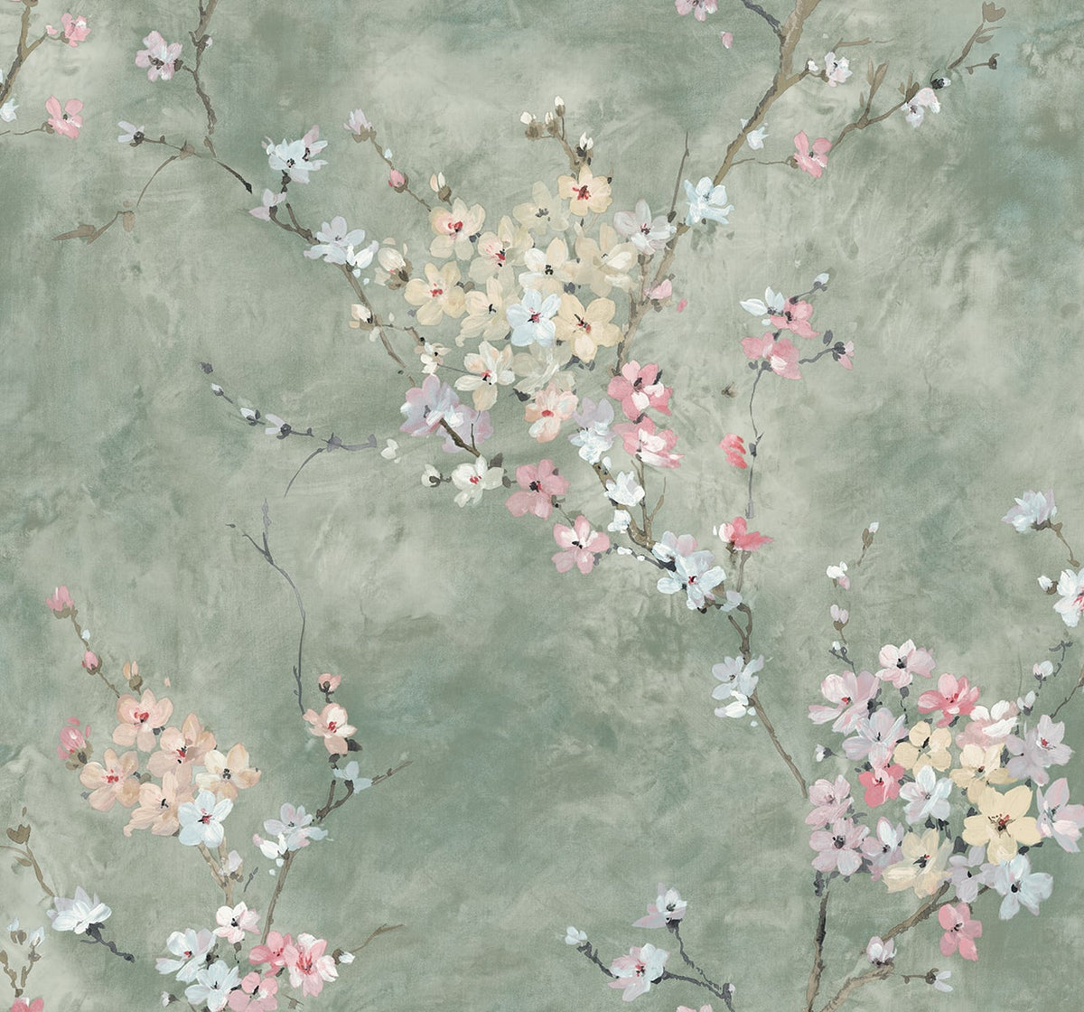 Floral Blossom Green Smoke by Harry & Grace Peel and Stick Satin Floral Wallpaper – Harry & Grace HG11804 -Sample