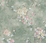 Floral Blossom Green Smoke by Harry & Grace Peel and Stick Satin Floral Wallpaper – Harry & Grace HG11804 -Sample
