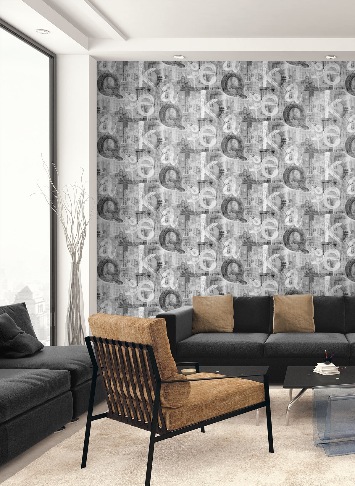 Graphic Letters Ash by Harry & Grace Peel and Stick Industrial Abstract Peel & Stick Wallpaper – Harry & Grace HG12000