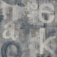 Abstract graphic letters peel and stick wallpaper in steel blue and mocha tones