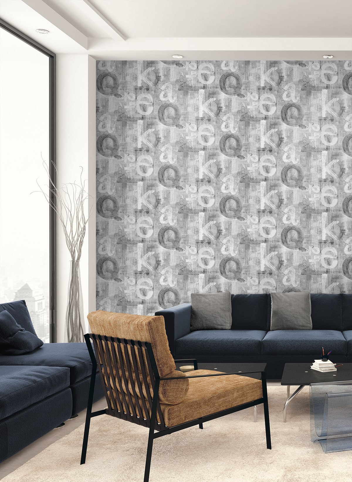 Graphic Letters Pewter by Harry & Grace Peel and Stick Abstract Letter Wallpaper – Harry & Grace HG12008