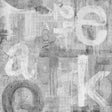 Pewter grey abstract wallpaper with layered graphic letters in a distressed industrial style.
