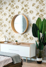 Dandelion Floral Metallic Gold by Harry & Grace Peel and Stick Botanical Wallpaper – Harry & Grace HG12105 -Sample