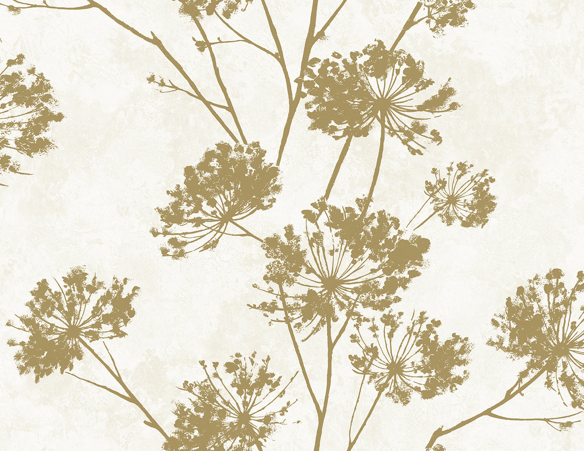 Dandelion Floral Metallic Gold by Harry & Grace Peel and Stick Botanical Wallpaper – Harry & Grace HG12105 -Sample