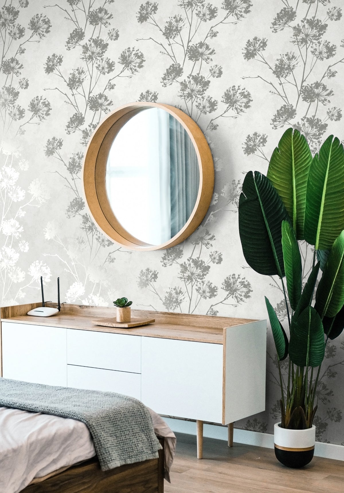 Dandelion Floral Metallic Silver by Harry & Grace Peel and Stick Botanical Wallpaper – Harry & Grace HG12108 - Sample