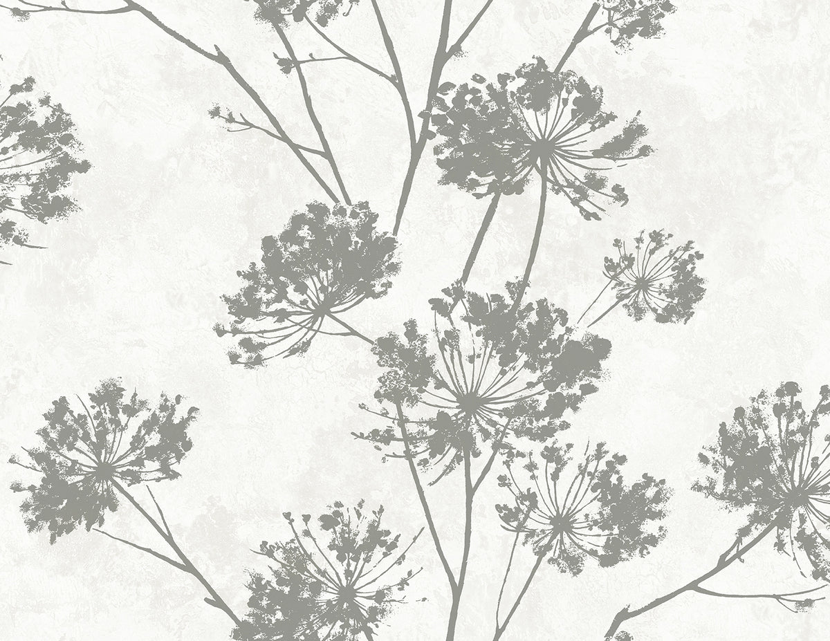 Dandelion Floral Metallic Silver by Harry & Grace Peel and Stick Botanical Wallpaper – Harry & Grace HG12108 - Sample