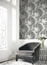 Peacock Ivory & Ebony by Harry & Grace Peel and Stick Peacock Wallpaper – Harry & Grace HG12200NG