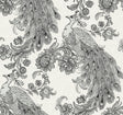 Ivory and ebony peel and stick wallpaper featuring illustrated peacocks with floral accents