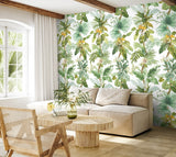 Tropical Leaf Trail Green and White by Harry & Grace Peel and Stick Botanical Wall Mural – Harry & Grace HG12304M