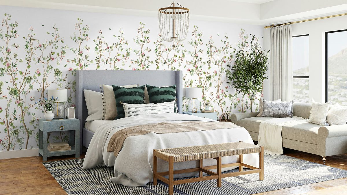 Blooming Chinoiserie Fern & Rosebud by Harry & Grace Peel and Stick Wall Mural – Harry & Grace HG12404M -Sample