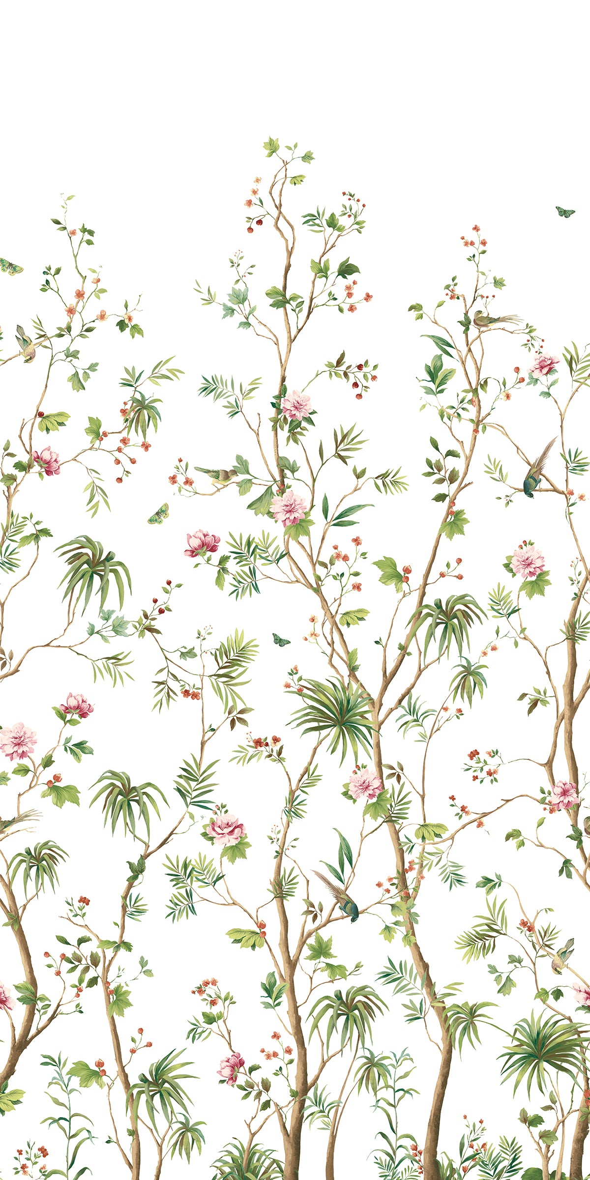Blooming Chinoiserie Fern & Rosebud by Harry & Grace Peel and Stick Wall Mural – Harry & Grace HG12404M -Sample