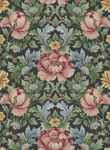 Floral Garden peel and stick wallpaper in Rose & Fern with vintage floral motif on a dark ground