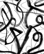 Graphic Linework Ebony peel and stick wallpaper with abstract black brushstroke loops and lines on a white ground