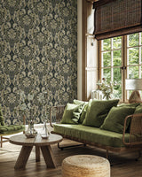 Thornton Vintage Damask Deep Sea by Harry & Grace Peel and Stick Damask Wallpaper – Harry & Grace HG12902