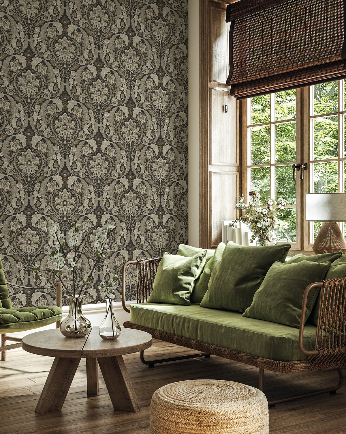 Thornton Vintage Damask Cliffside by Harry & Grace Peel and Stick Wallpaper – Harry & Grace HG12907