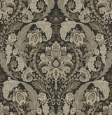Thornton Vintage Damask peel and stick wallpaper in Cliffside grey damask pattern
